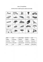 English worksheet: MEANS OF TRANSPORTATION 1