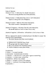 English Worksheet: Kinds of Adverbs