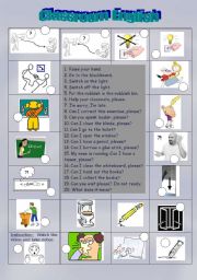 English Worksheet: CLASSROOM ENGLISH PICTIONARY - fully editable