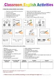 English Worksheet: CLASSROOM ENGLISH WORKSHEET + a key to understand instructions in English + homework