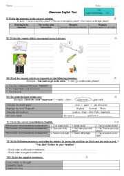 English Worksheet: CLASSROOM ENGLISH TEST