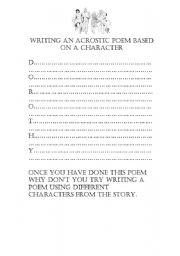 English Worksheet: Writing a acrostic poem