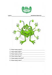 English Worksheet: Monster body parts