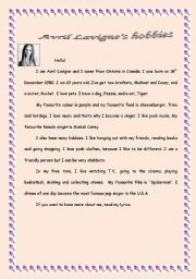 English Worksheet: Avril Lavignes Hobbies