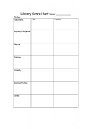 English Worksheet: Library Genre Hunt