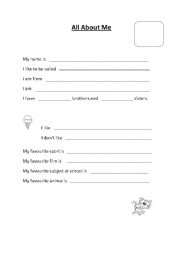 English worksheet: About me