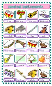 English Worksheet: pictionary musical instrusments