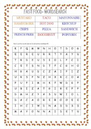 FAST FOOD - WORDSEARCH - FULLY EDITABLE WITH ANSWER KEY