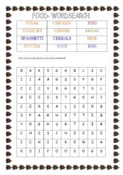 FOOD WORDSEARCH- FULLY EDITABLE- WITH ANSWER KEY