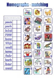 English Worksheet: Homographs - matching