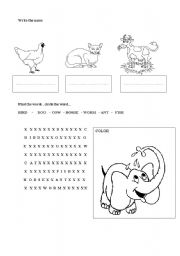 English worksheet: write the name of the animal