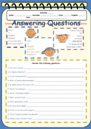 English Worksheet: Answering questions on Personal Information