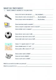 English worksheet: What do they need?