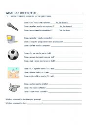 English Worksheet: What do they need?