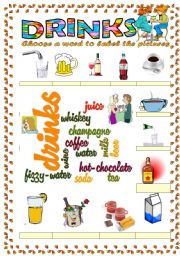 English Worksheet: Drinks vocabulary (word mosaic vocabulary)