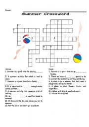 English Worksheet: Summer Crossword