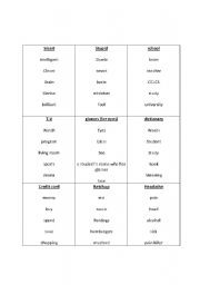 English Worksheet: taboo cards