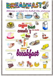 English Worksheet: Breakfast vocabulary (word mosaic included)