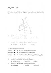 English worksheet: England Quiz - Long version