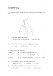 English Worksheet: England Quiz - Long version