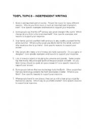 English Worksheet: TOPICS FOR TOEFL INDEPENDENT WRITING