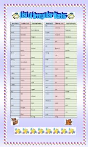 English Worksheet: List of Irregular Verbs