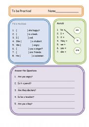 English worksheet: To be practice worksheet