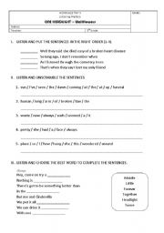 English Worksheet: Listening Practice - One Headlight by Wallflowers