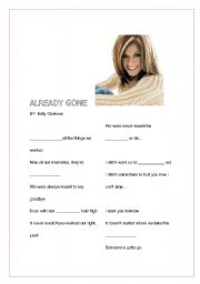 English worksheet: Already Gone-Kelly Clarkson