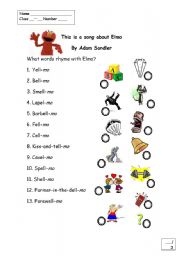 English worksheet: This is a Song about Elmo-Adam Sandler-Rhyming