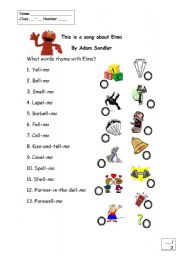 English Worksheet: This is a Song about Elmo-Adam Sandler-Rhyming