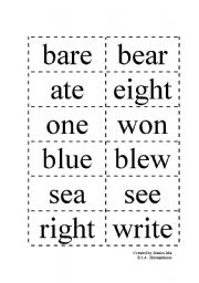 English Worksheet: Homophone Word Sort