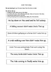 English Worksheet: Reading Response for Uncle Timis Sleep (Learning Media Publication)