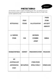 English Worksheet: poetry bingo