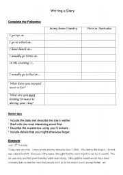 English Worksheet: Writing a Daily Diary