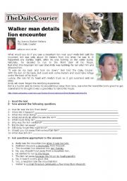 English Worksheet: Walker Man Details Lion Encounter