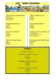 English Worksheet: Greek mythology - family tree of Greek Gods and quiz with key