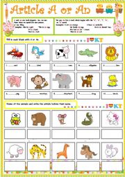 English Worksheet: Article a or an