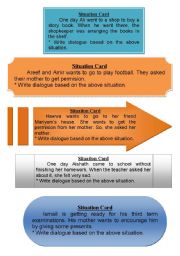 English Worksheet: situations for dialogues