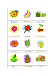 English Worksheet: MEMORY GAME - FRUITS 4 OF 6 - FULLY EDITABLE