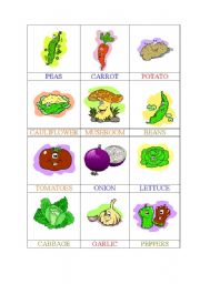 English Worksheet: MEMORY GAME - VEGETABLES -6 OF 6 - FULLY EDITABLE