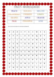 English Worksheet: WORDSEARCH - FRUITS - FULLY EDITABLE