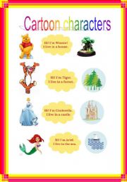 English worksheet: Cartoon characters and home. Part 1/2