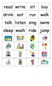 English Worksheet: action words memory game