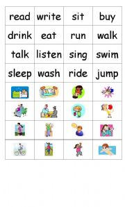 English Worksheet: action words memory game