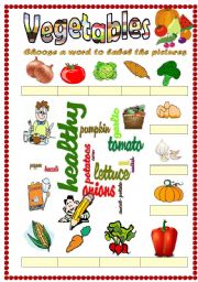 Vegetables vocabulary (word mosaic included)