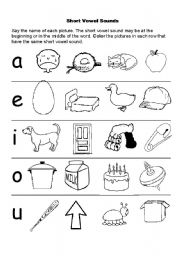 English worksheet: Short vowel sounds