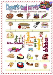 English Worksheet: Desserts and sweets vocabulary (word mosaic included)