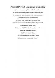 English Worksheet: Present Percect Grammar Gambling