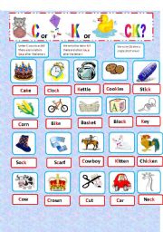 English Worksheet: Letters C or K or CK  sound K (2 PAGES)